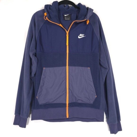 NIKE Polar Fleece Tracksuit Jacket BV3592-410 Blue Orange Zipper Contrast SMALL